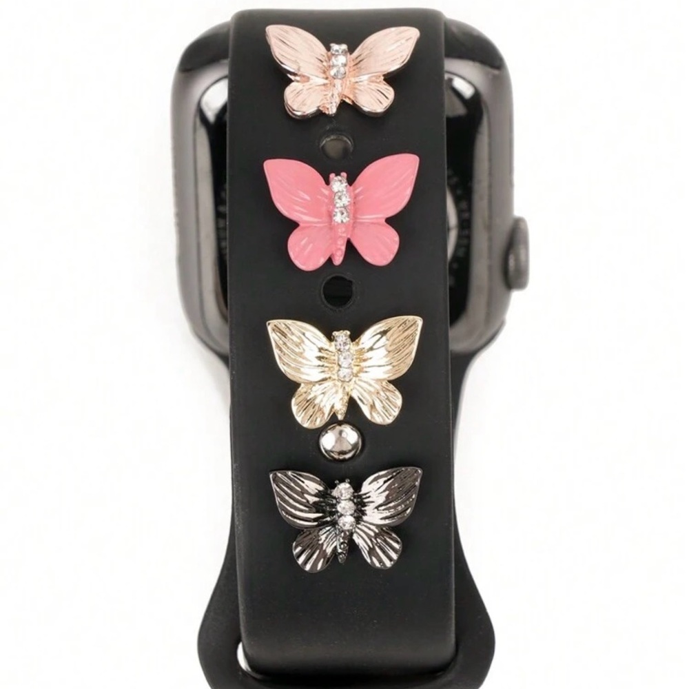 4pcs Glossy Butterfly Watch Band Charms – Fashion Strap Decor Set